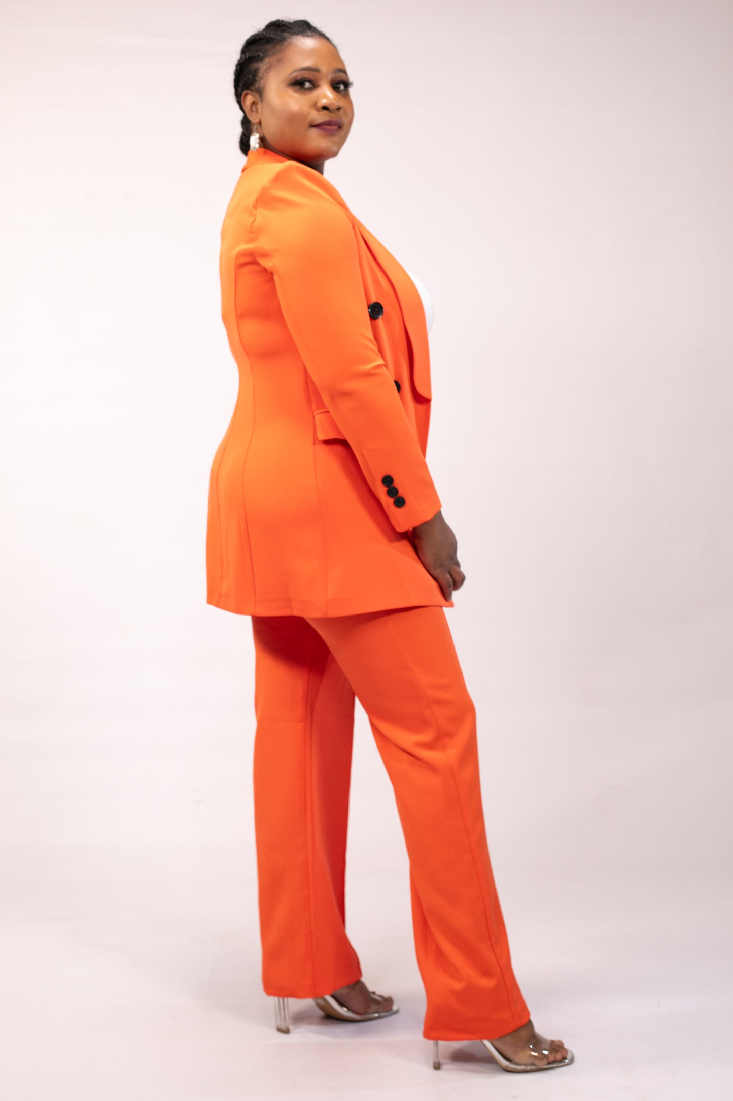 Orange Suit with Black Buttons