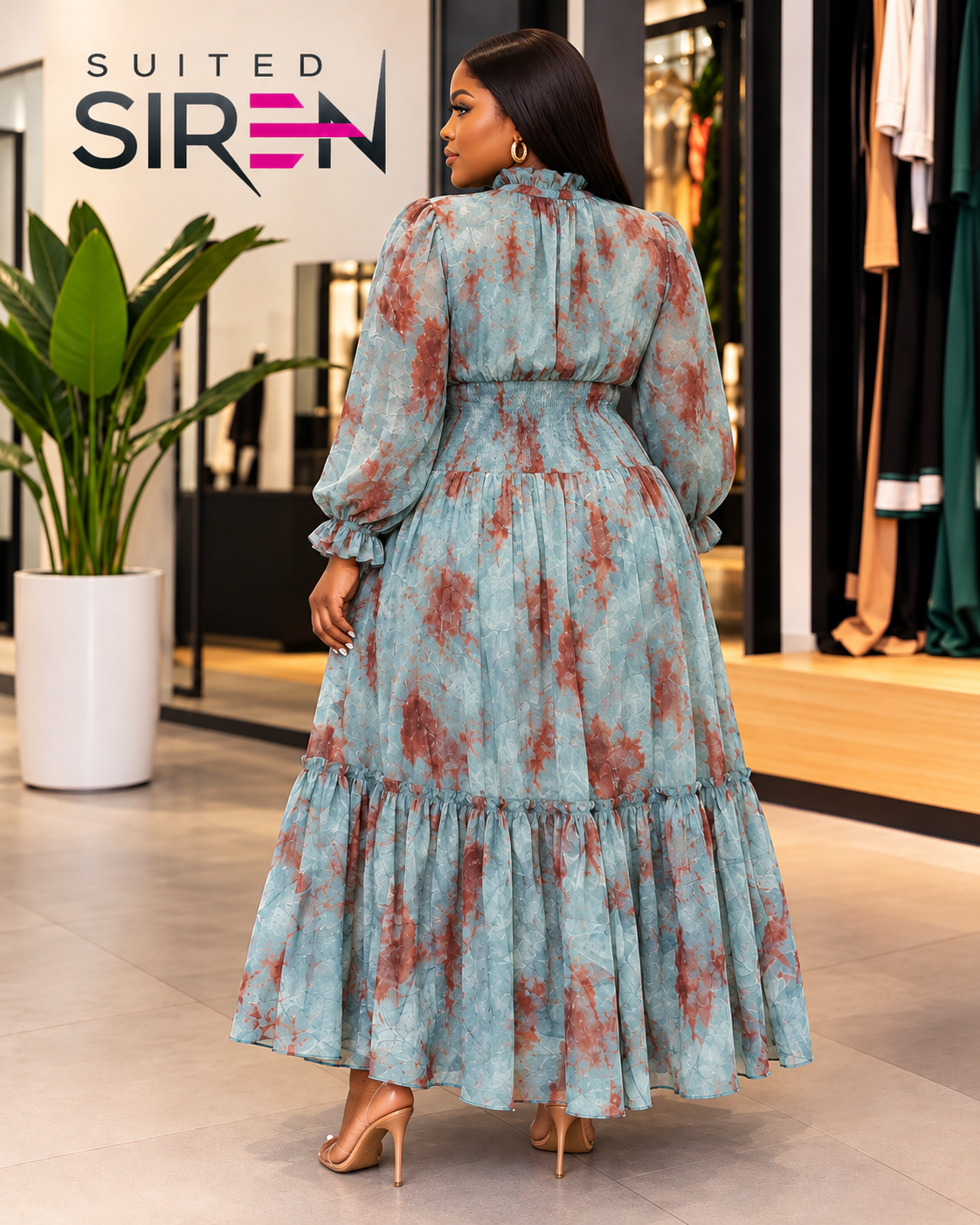 Aqua Bloom Elegance Maxi Dress