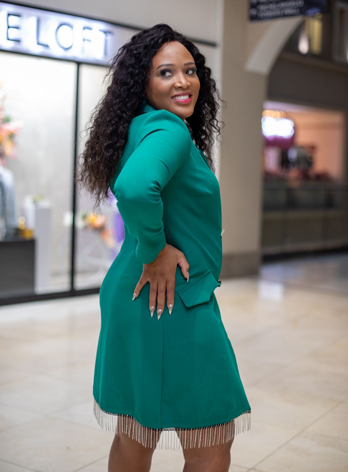 Glimmering Emerald Blazer Dress