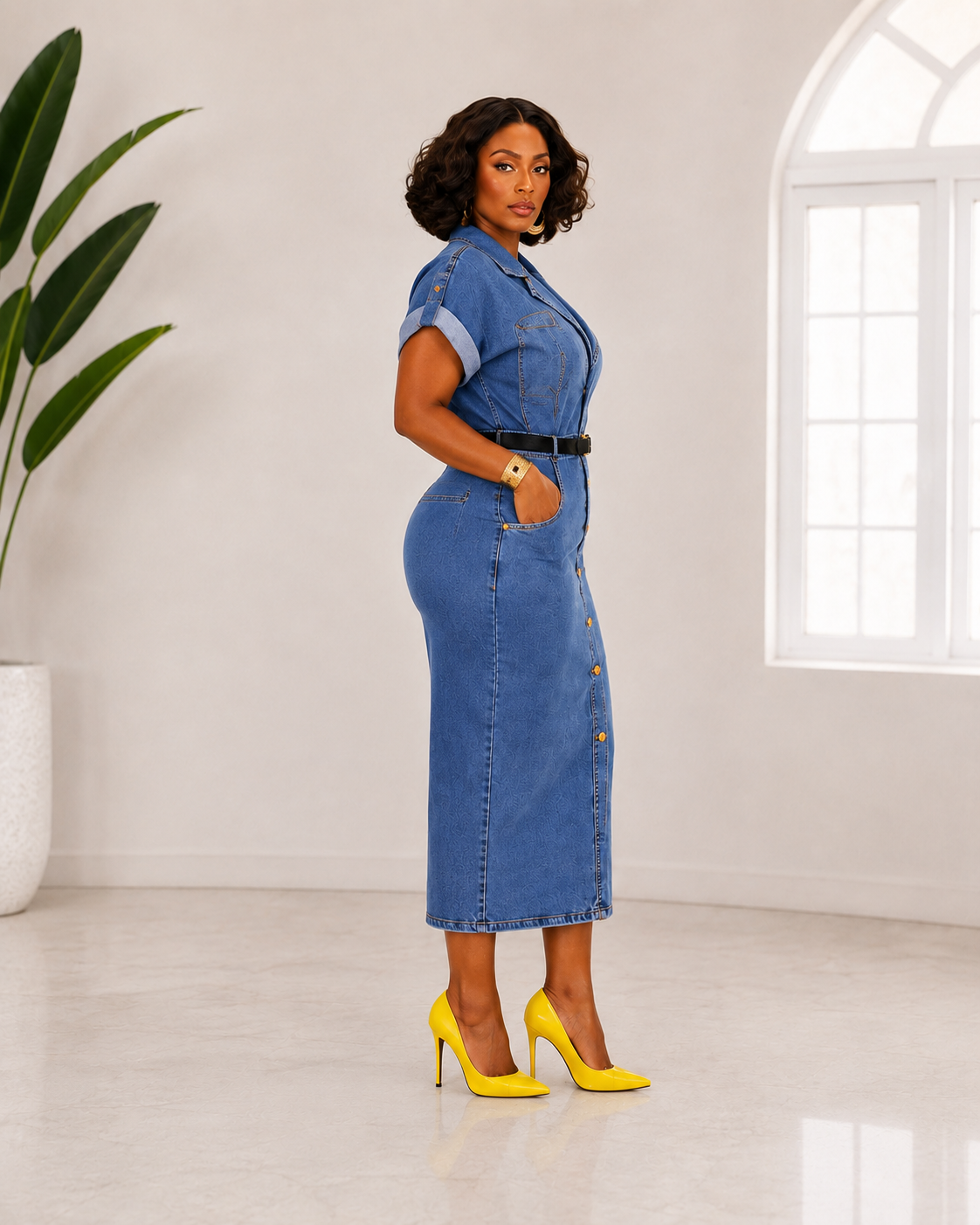 Denim Sculpt Midi Dress