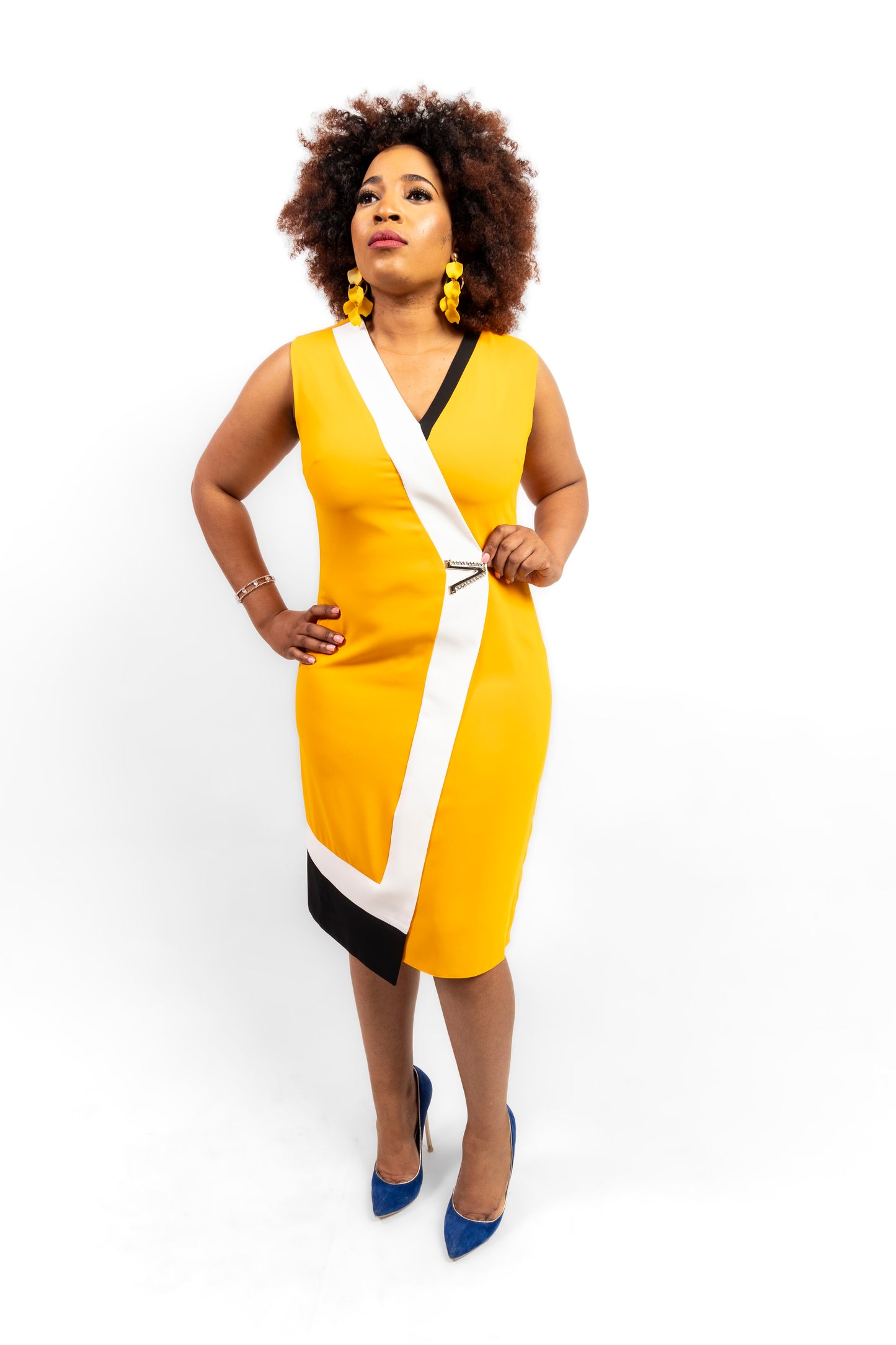 Mustard and White Dress