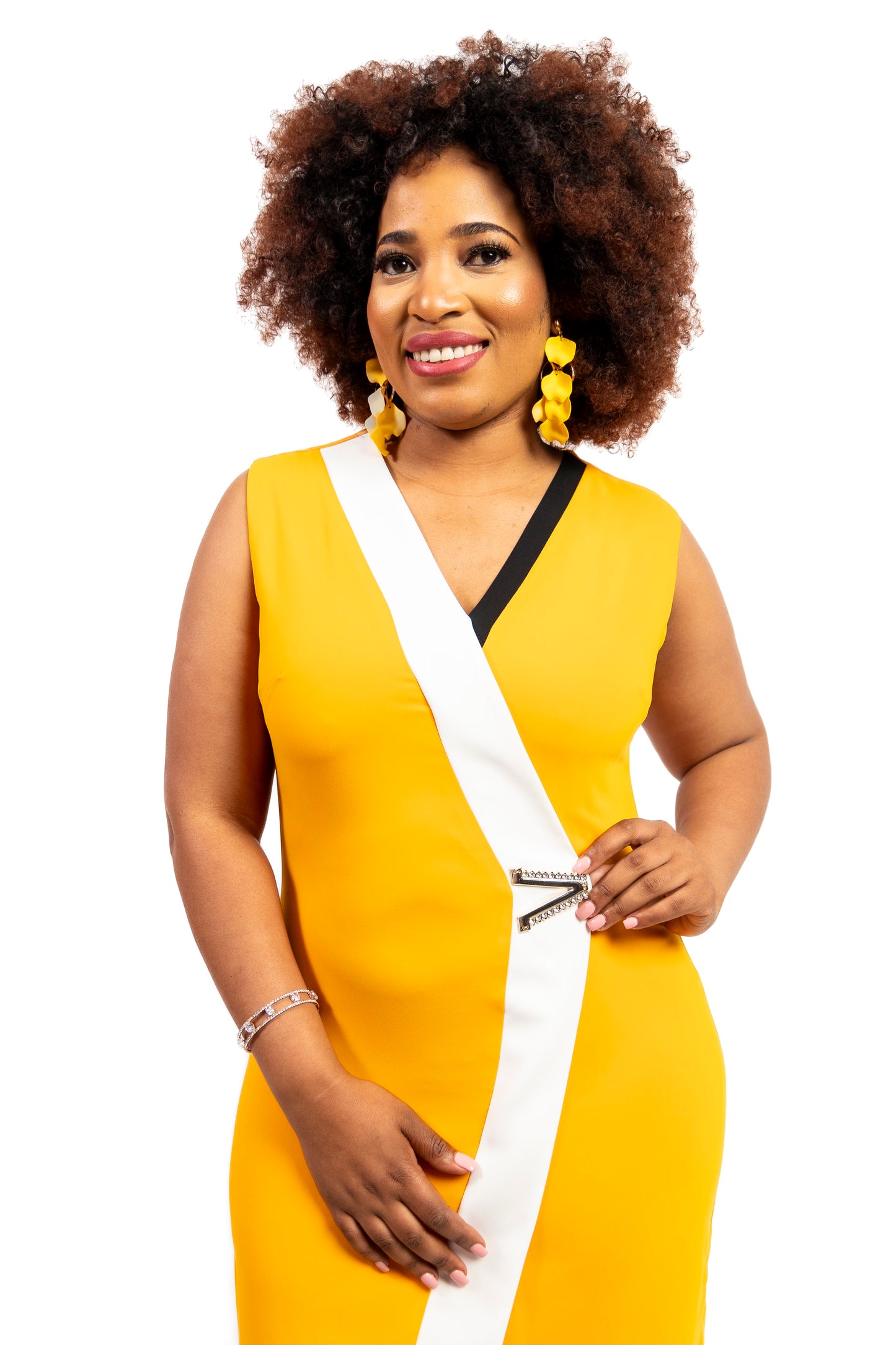 Mustard and White Dress