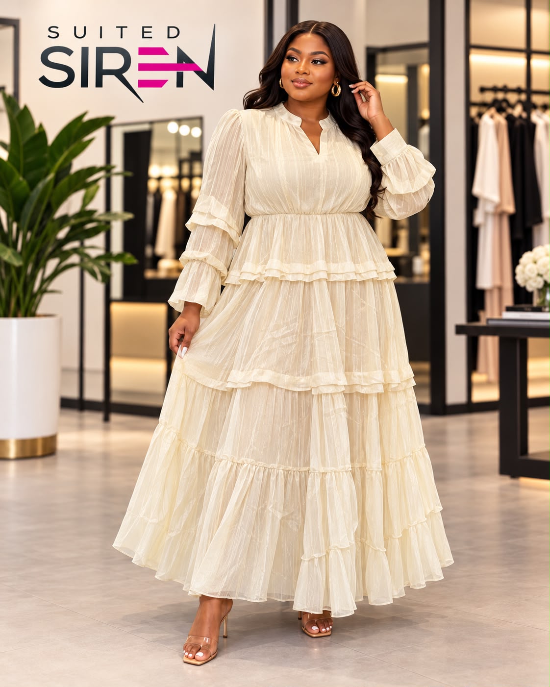 Ivory Grace Ruffle Maxi Dress