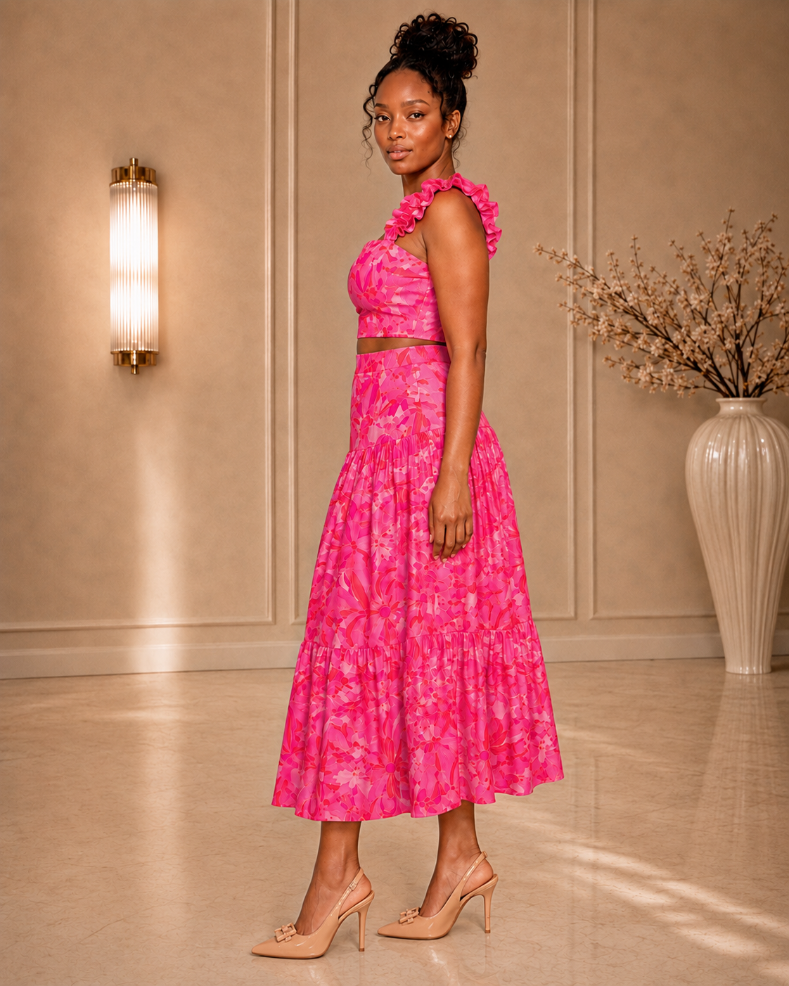 Pink Bloom Ruffle Co-Ord Set