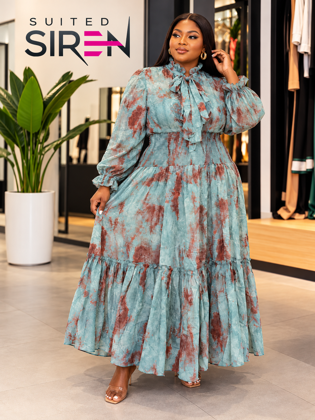 Aqua Bloom Elegance Maxi Dress