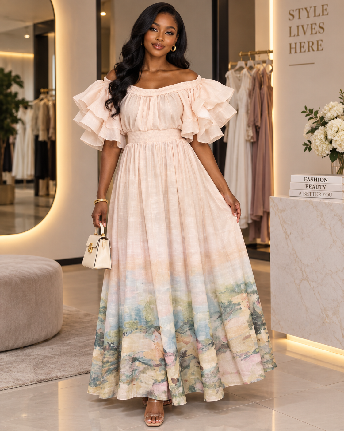 Blush Watercolour Elegance Maxi Dress 🌸