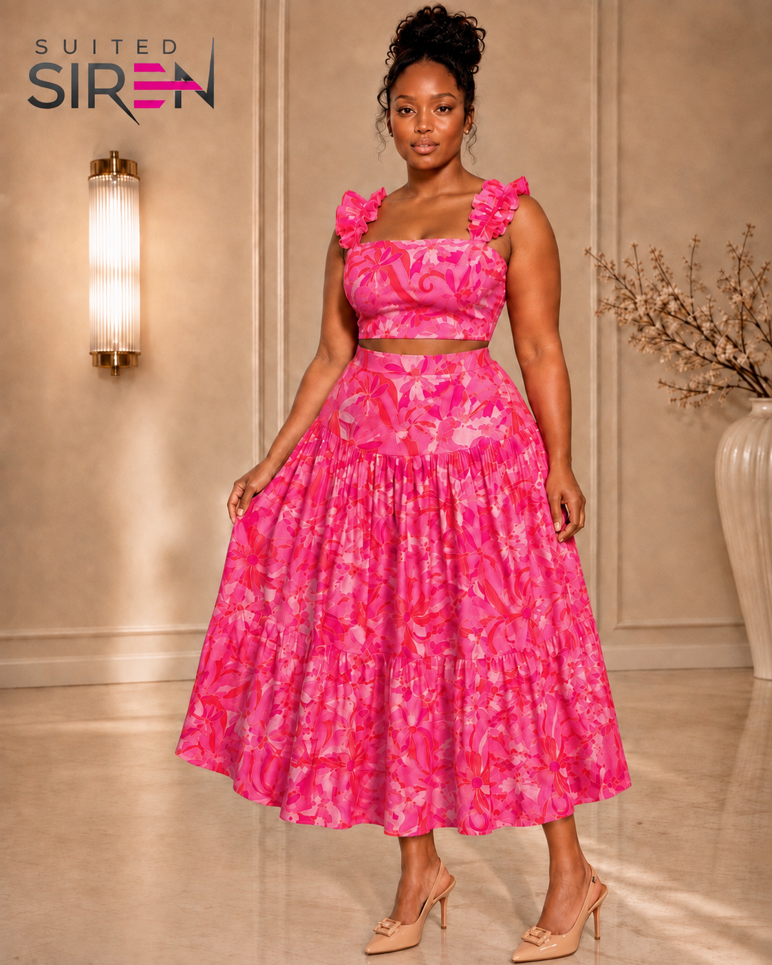 Pink Bloom Ruffle Co-Ord Set