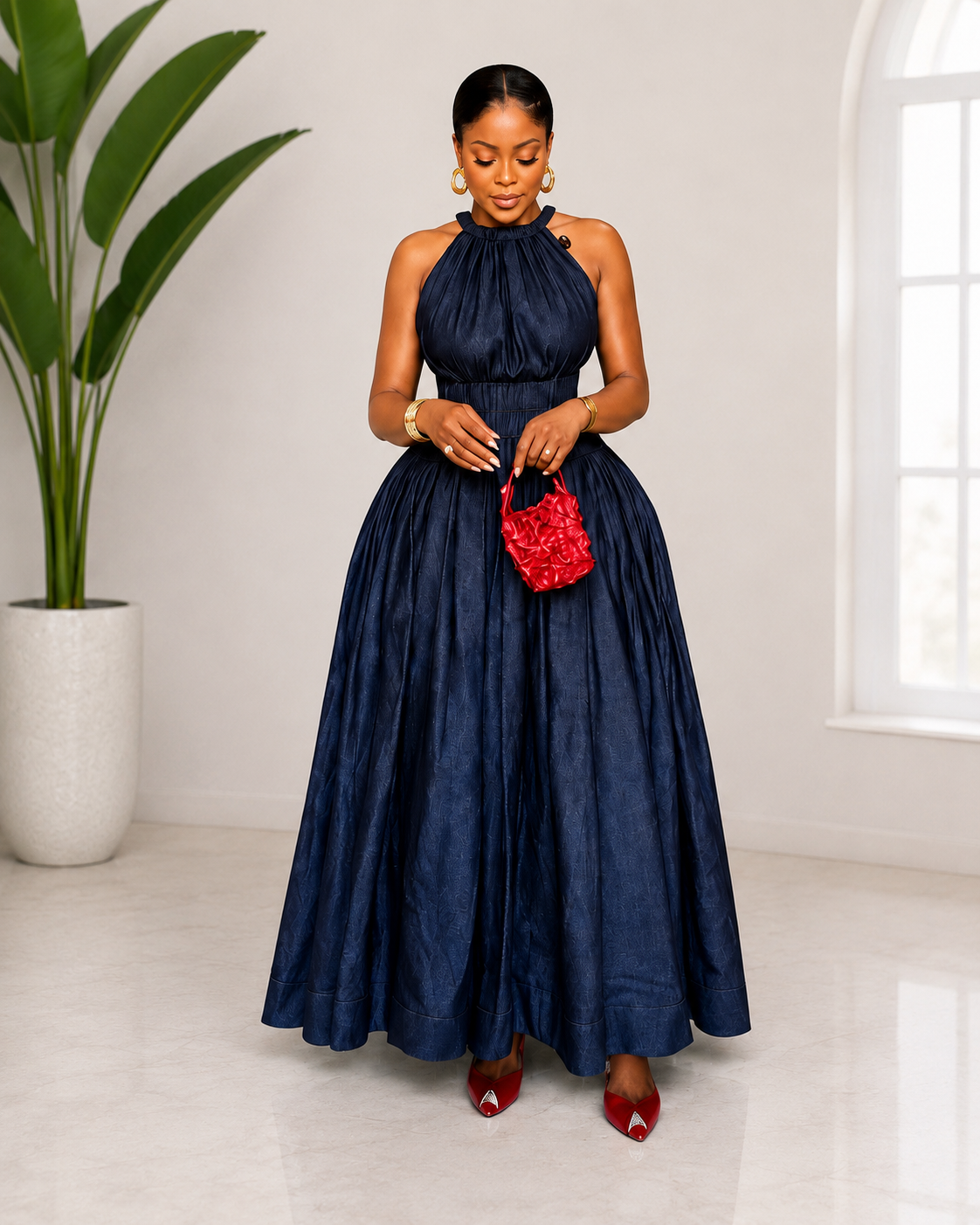 Midnight Elegance Halter Maxi Dress