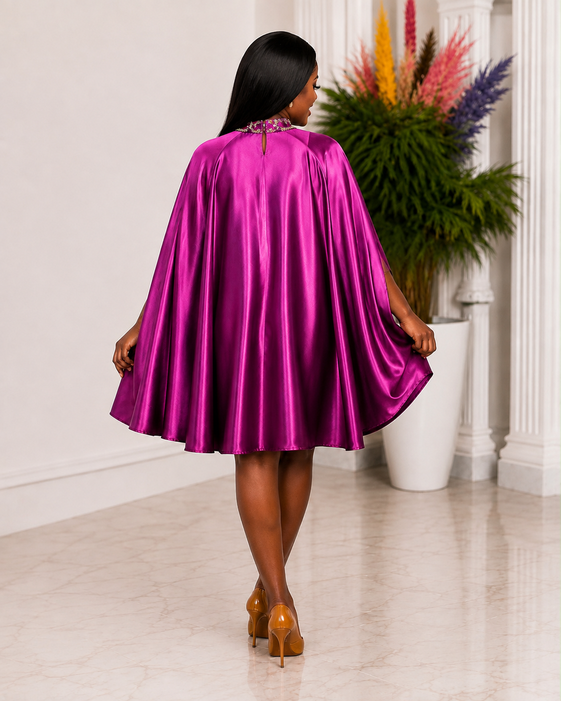 Amethyst Luxe Cape Dress