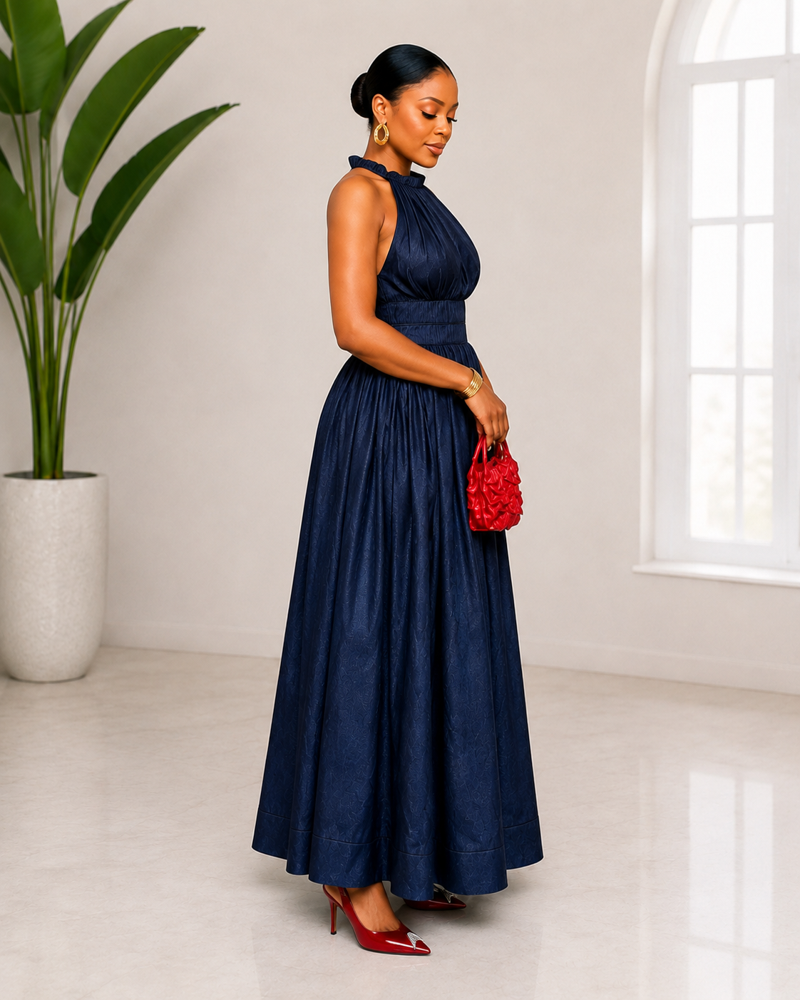Midnight Elegance Halter Maxi Dress