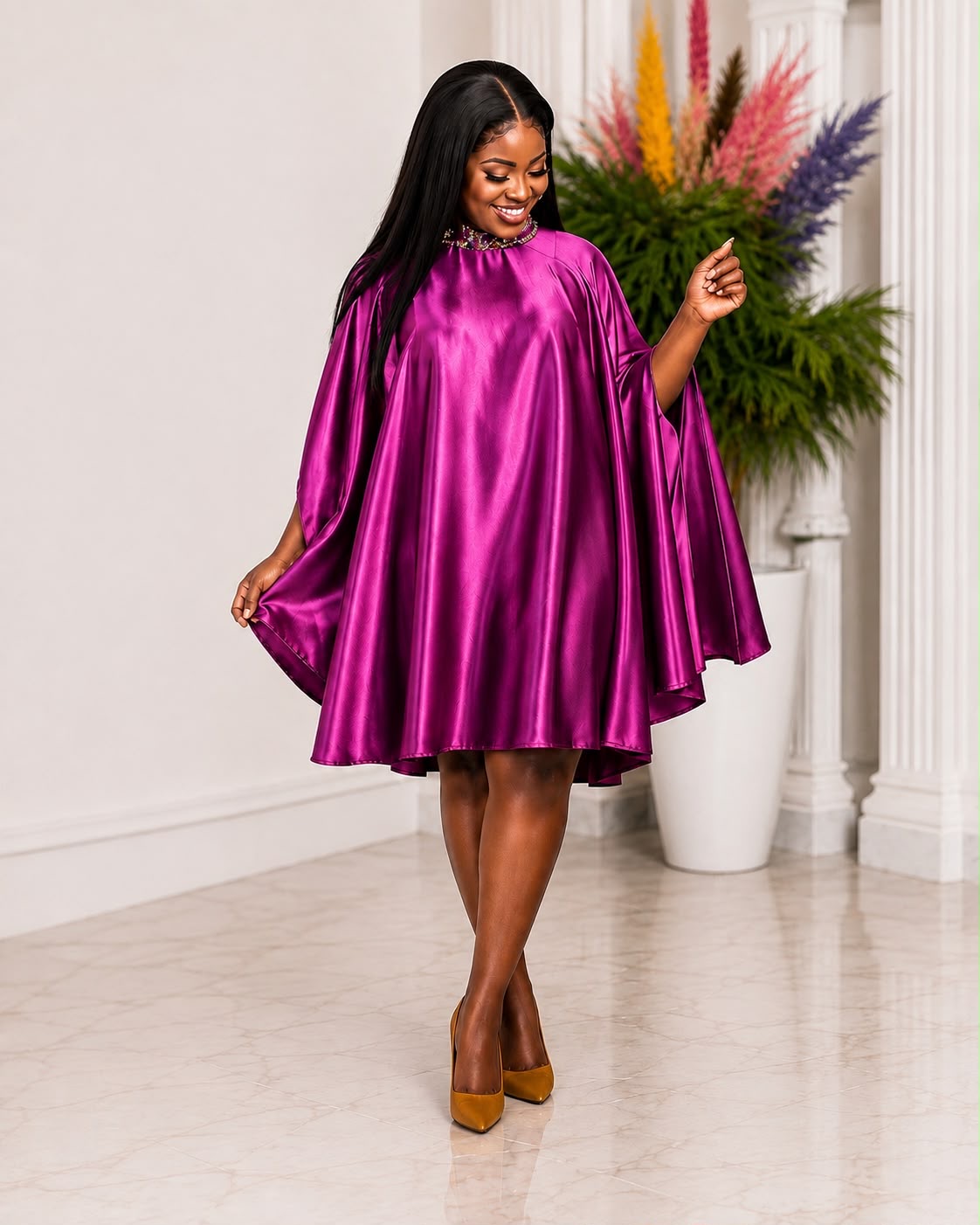Amethyst Luxe Cape Dress