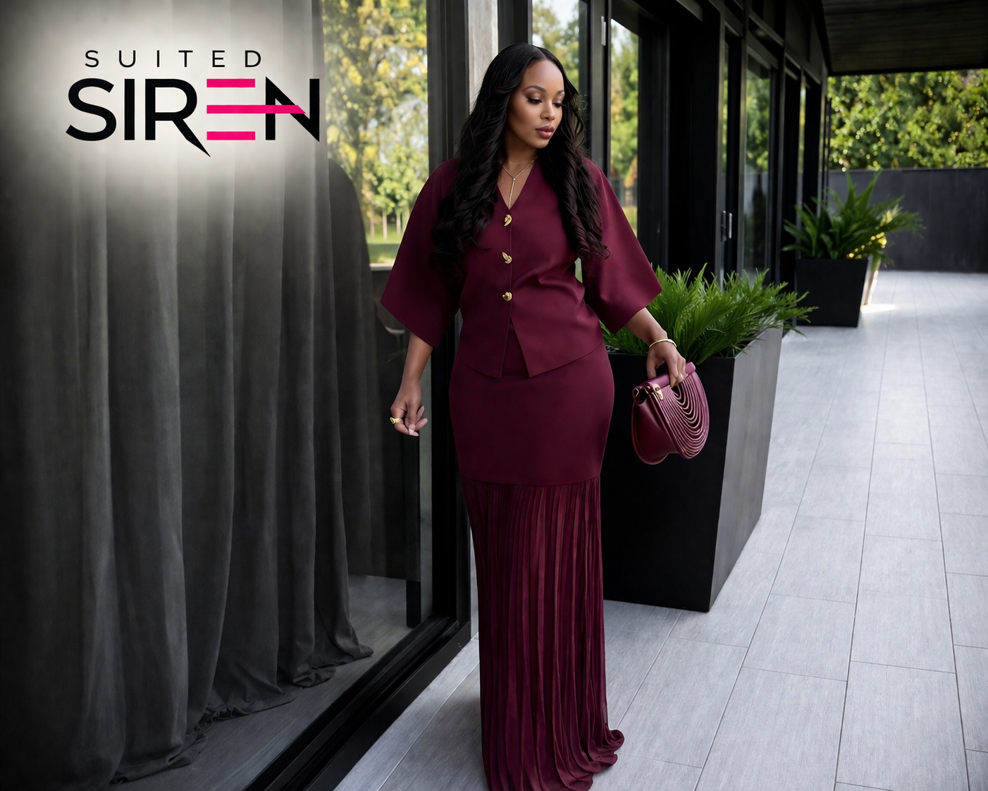 Bordeaux Elegance Pleated Set 🍷