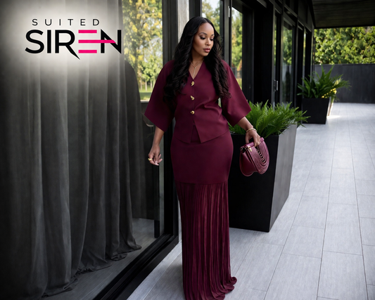 Bordeaux Elegance Pleated Set 🍷