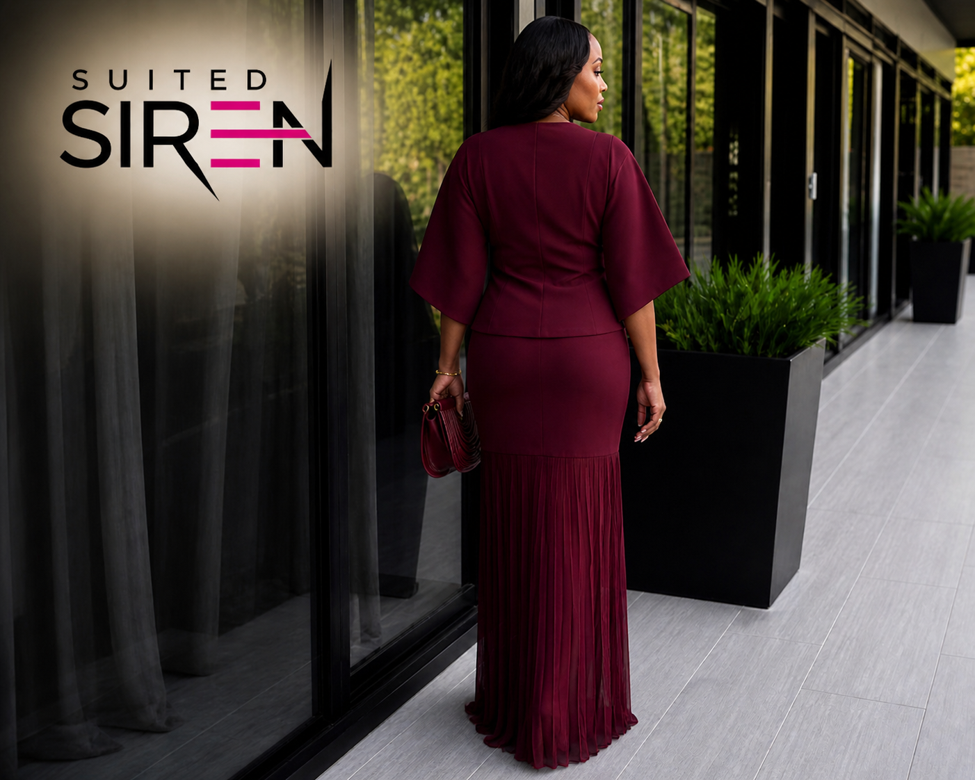 Bordeaux Elegance Pleated Set 🍷