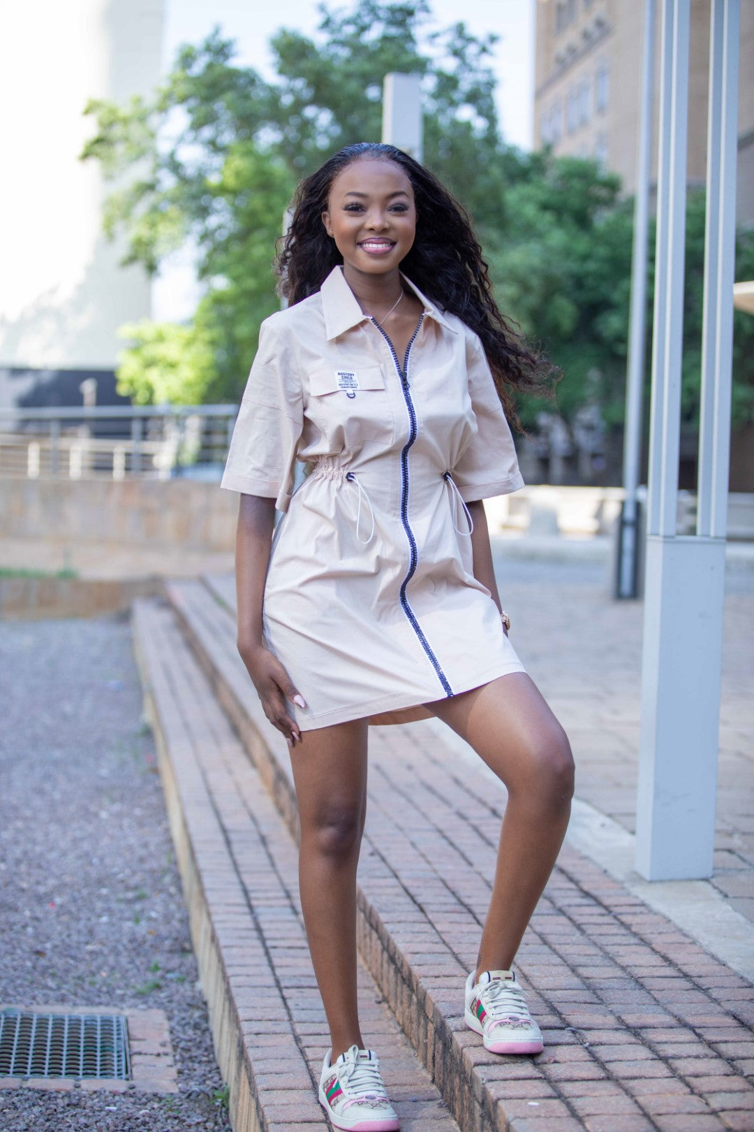 Casual Nude Dress with front Zip