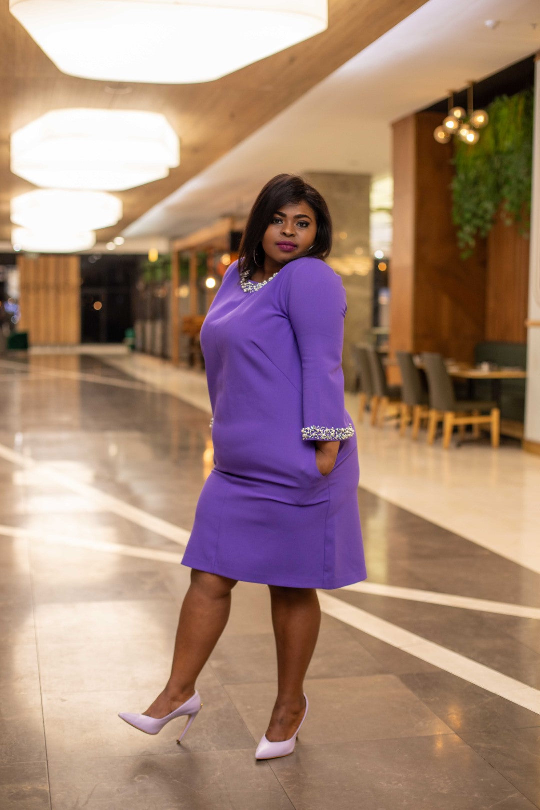 Purple Dress with Pearls