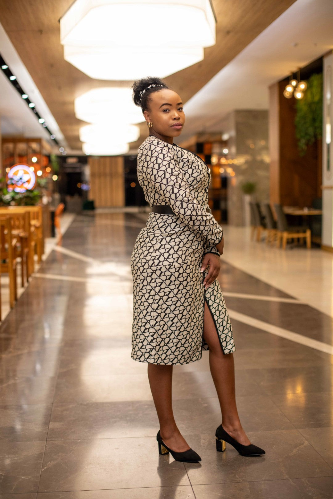 Belted Black and Cream Dress