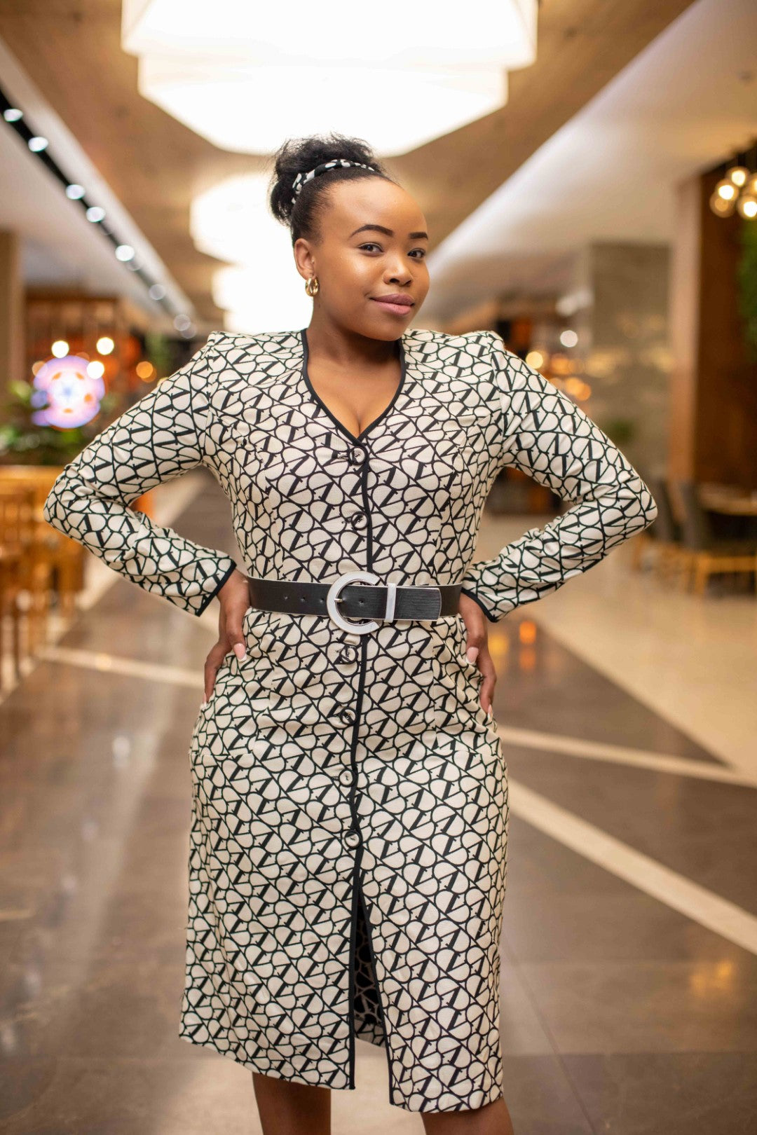 Belted Black and Cream Dress