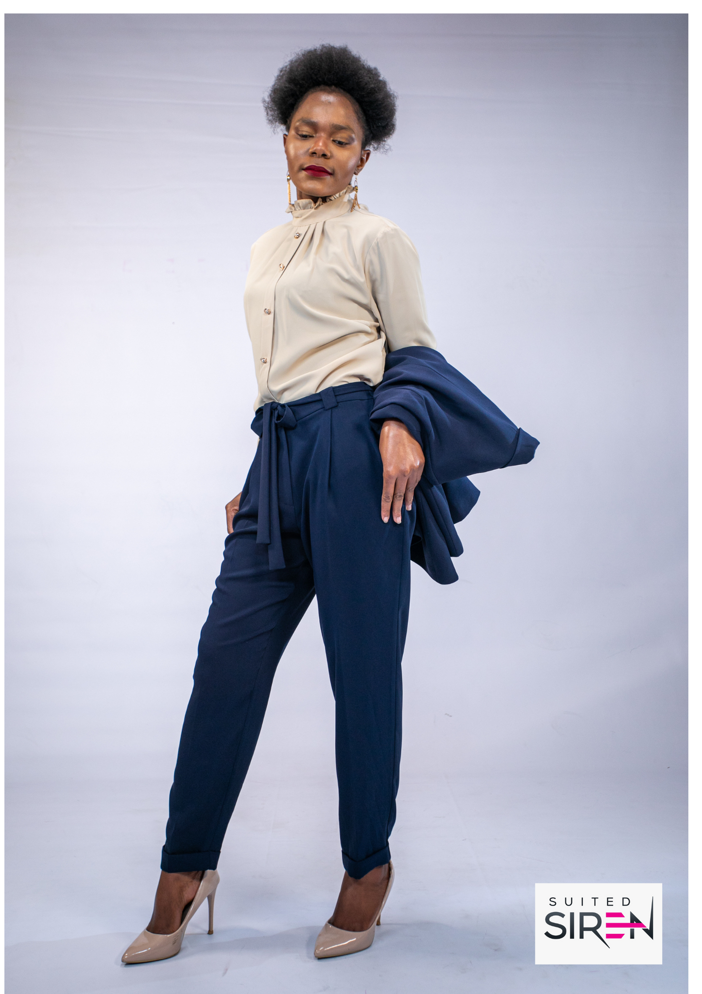 Navy Bliss Pants with a belt